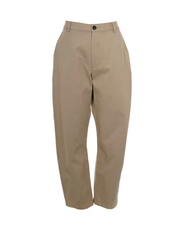 Bottega Veneta Beige Cotton Twill High Waisted Straight Leg Trousers in Beige from Luxury Promise