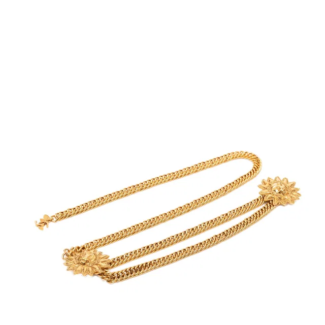 Gold Chanel CC Gold Plated Double Lion Sunburst Chain Link Belt in Gold from Designer Revival