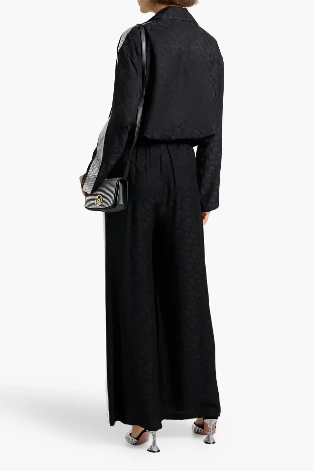 Stella McCartney Crystal-Embellished Satin-Jacquard Wide-Leg Pants in Black, photo 3 of 4 from THE OUTNET