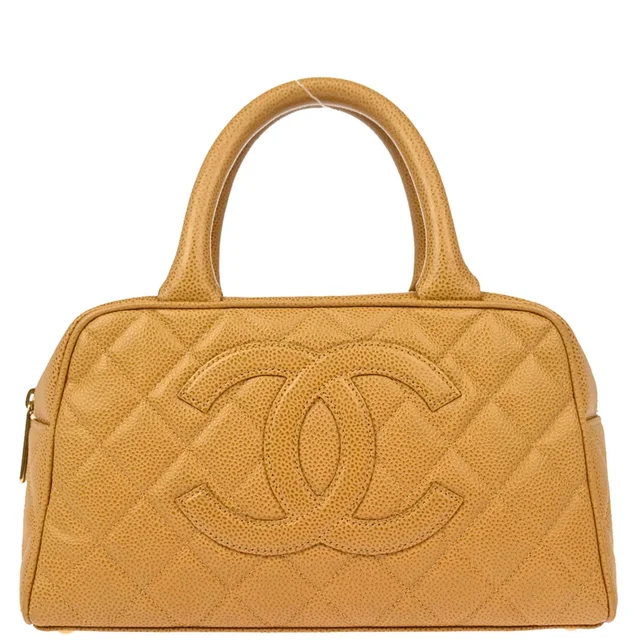 Chanel 2003-2004 Beige Caviar Bowling Bag 27 in Beige Caviar leather from AMORE Vintage Tokyo