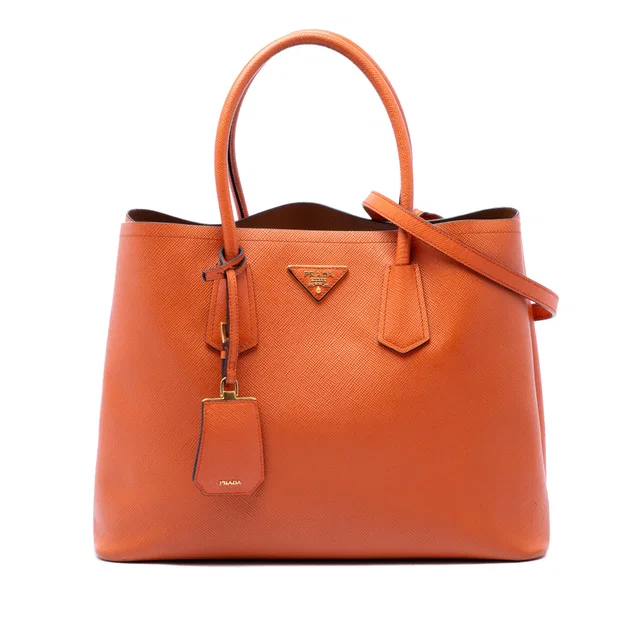 Orange Prada Medium Saffiano Cuir Double Handle Satchel in Orange Saffiano leather from Designer Revival