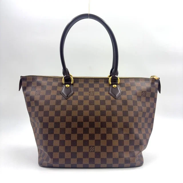 Louis Vuitton Saleya MM Damier Ebene Leather Brown Tote Bag Gold in Brown Leather from The Reluxe