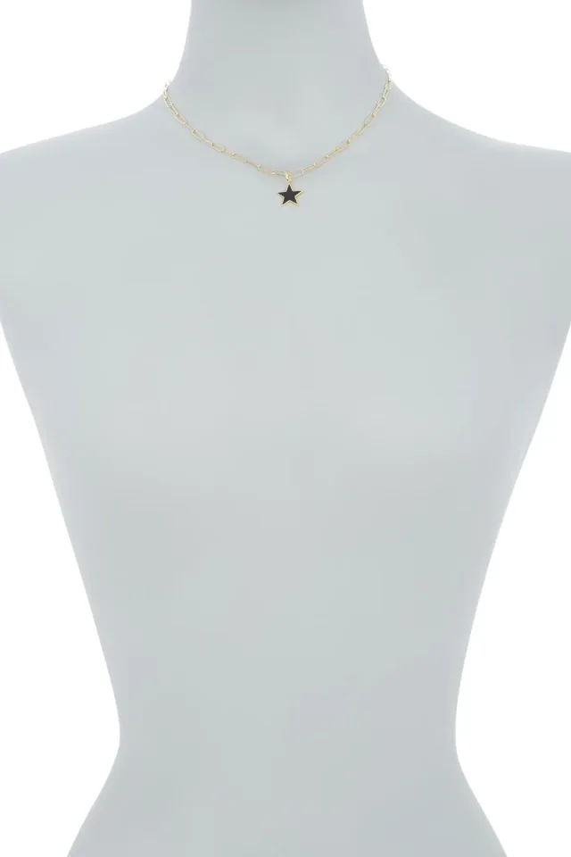 Adornia Water Resistant Enamel Star Pendant & Paperclip Chain Necklace in Black, photo 2 of 2 from Nordstrom Rack