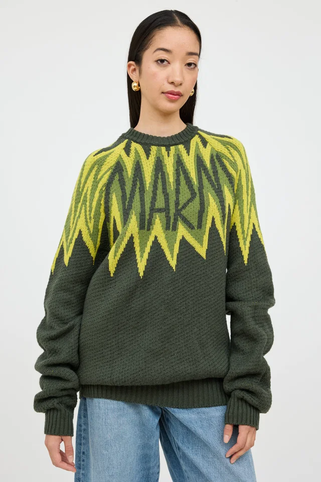 Marni Fire Island Logo Sweater in Woven leather from VSP Consignment