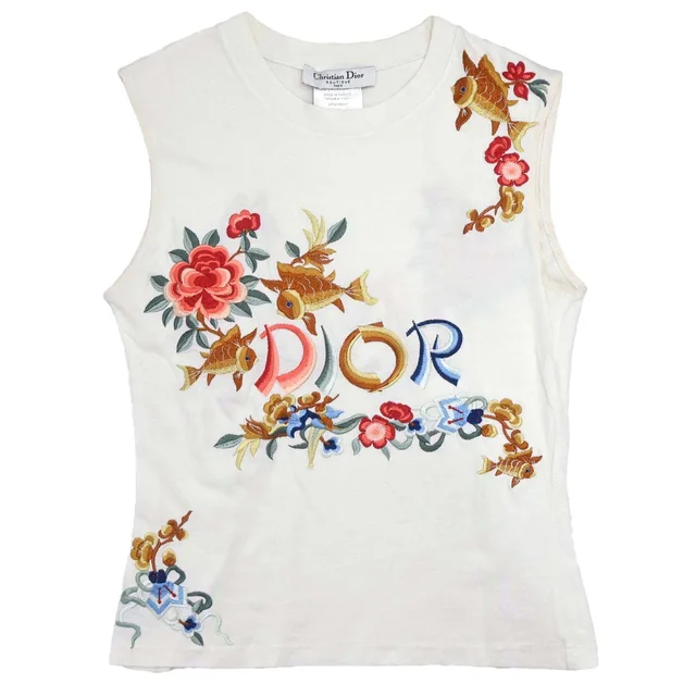 Dior 2002 Sleeveless Tank Top Embroidery White #38 in White from AMORE Vintage Tokyo