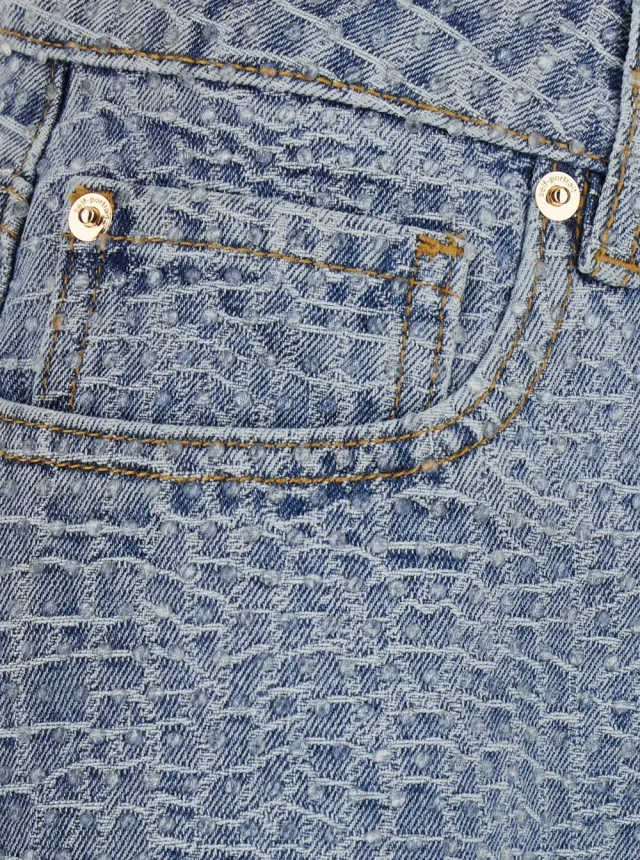 SELF-PORTRAIT Shorts 'Rhinestone Croc Effect' Blue Denim with Strass Details - Cotton - Women in Blue, photo 5 of 6 from Gaudenzi Boutique