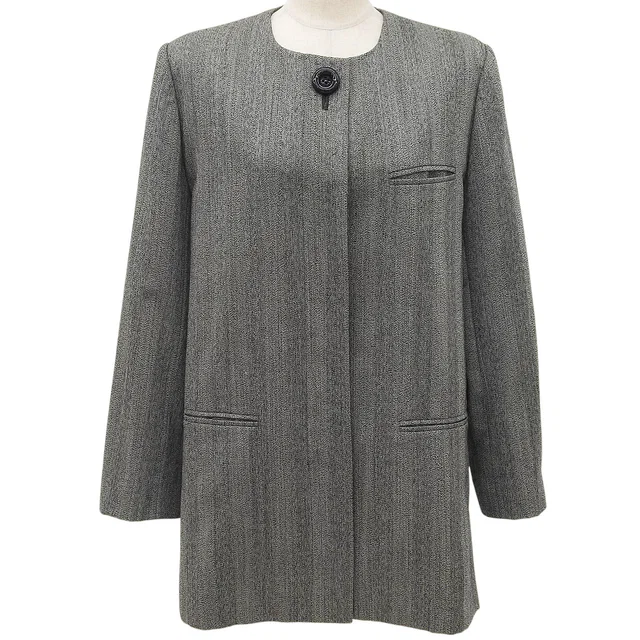 Dior Striped Pattern Jacket #M Gray in Grey Wool from VINTAGE QOO TOKYO