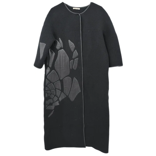 Bottega Veneta Collarless Coat Black #40 in Black Nylon from AMORE Vintage Tokyo
