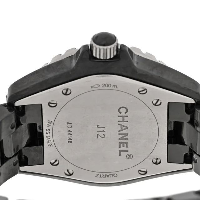 Chanel Stainless Steel Ceramic Diamond 33mm J12 Quartz Watch Black in Black Ceramic from FASHIONPHILE, photo 4 of 5