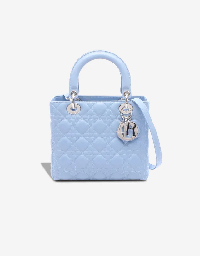 Dior Lady Medium Lamb Light Blue in Blue Lambskin from SACLÀB