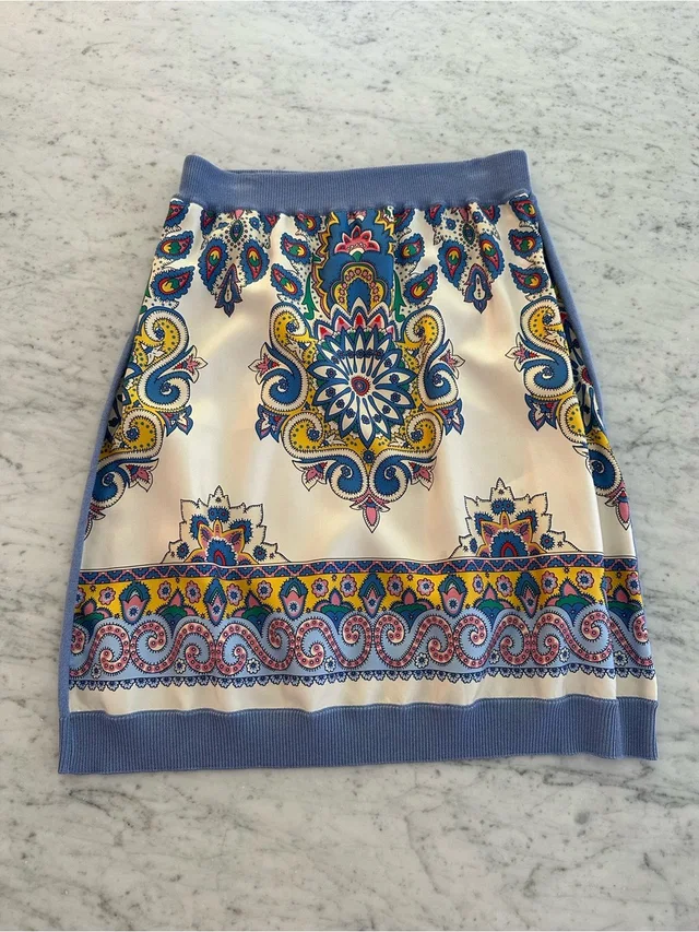 Etro Printed Paisley-Panel Skirt In Ivory And Blue in white|blue from Poshmark
