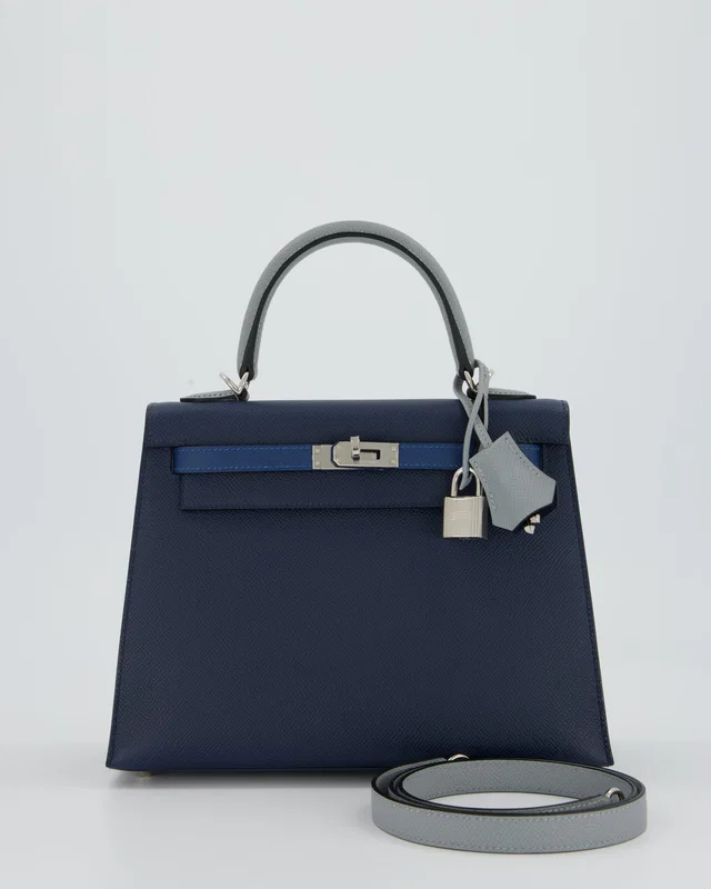 HOT* Hermès Kelly 25 Sellier Tricolour Bag in Blue Epsom leather from Sellier