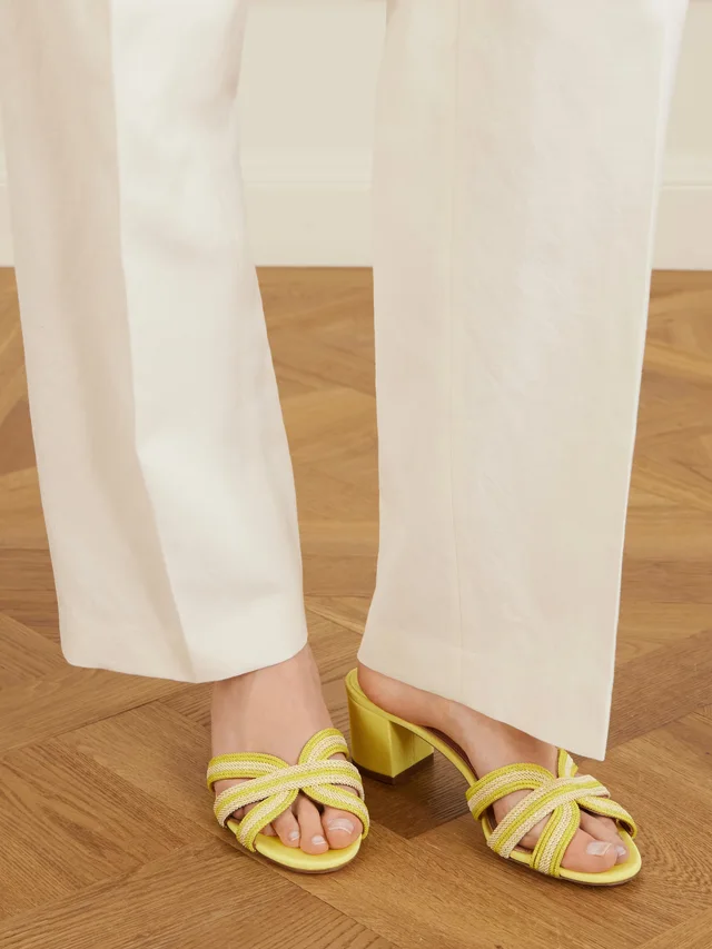AQUAZZURA Day Dream 50 metallic raffia mules in Yellow, photo 2 of 2 from NET-A-PORTER (Canada)