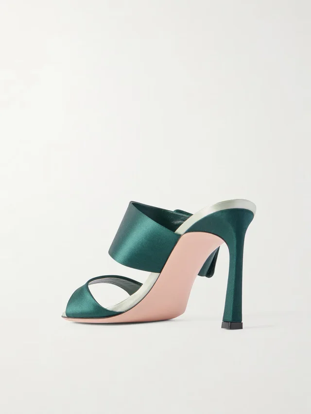 ROGER VIVIER Trompette 85 crystal-embellished satin mules in forest green 50% Leather 50% Textile fibers, photo 3 of 5 from NET-A-PORTER (Canada)