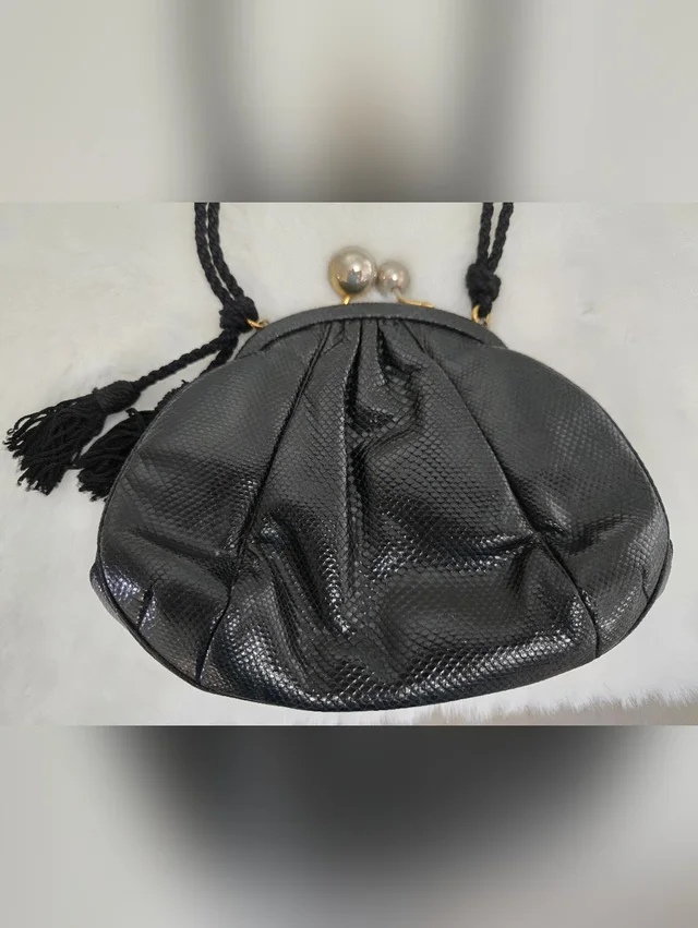 Judith Leiber Black Textured Evening Clutch With Tassel Strap in black|gold Leather from Poshmark