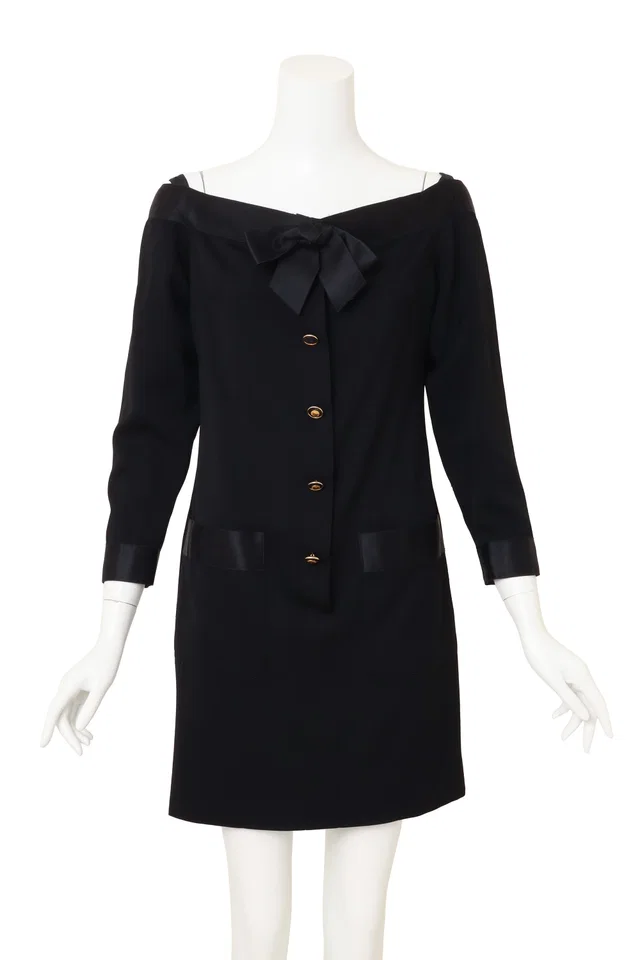 Chanel Bateau Bow Mini Dress in Satin from Recess LA