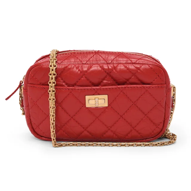 Chanel Aged Quilted Calfskin Mini Reissue Camera Case in Red Calfskin from Blue Spinach