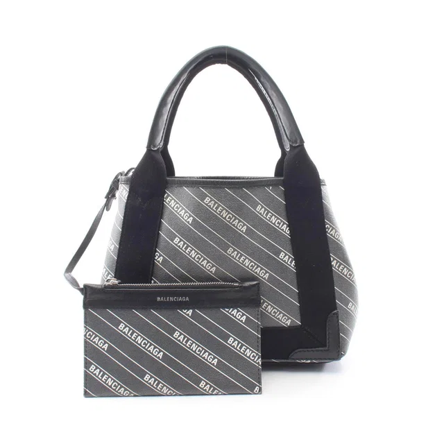 Balenciaga Navy Cabas PVC Coated Canvas Leather Handbag in Navy Coated canvas from LuxUness
