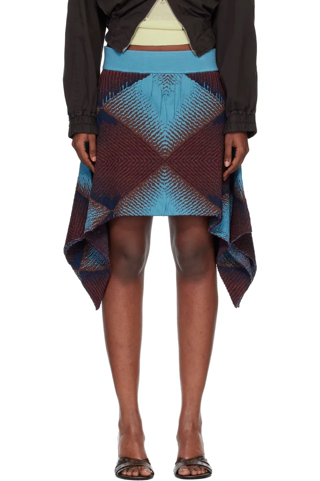 Kiko Kostadinov Brown & Blue Ikat Argyle Jacquard Miniskirt, image 1 of 1 from SSENSE