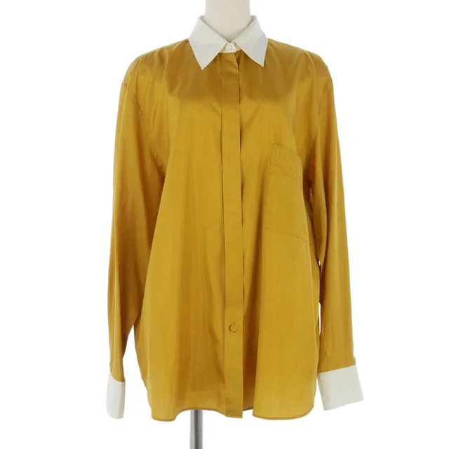 Hermès Cleric Shirt Blouse Long Sleeve Silk Yellow 44 in Yellow Silk from The Reluxe