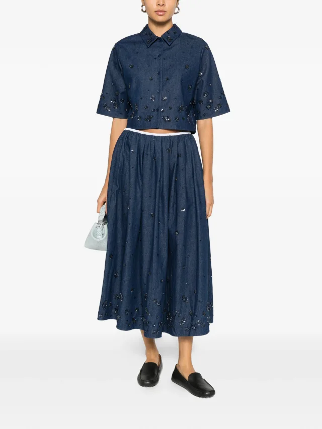 Maje embroidered denim midi skirt, photo 2 of 2 from FARFETCH