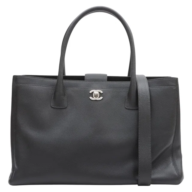 Chanel 2013 CC Turn-Lock Executive Tote Bag Gray in Grey Leather from VINTAGE QOO TOKYO