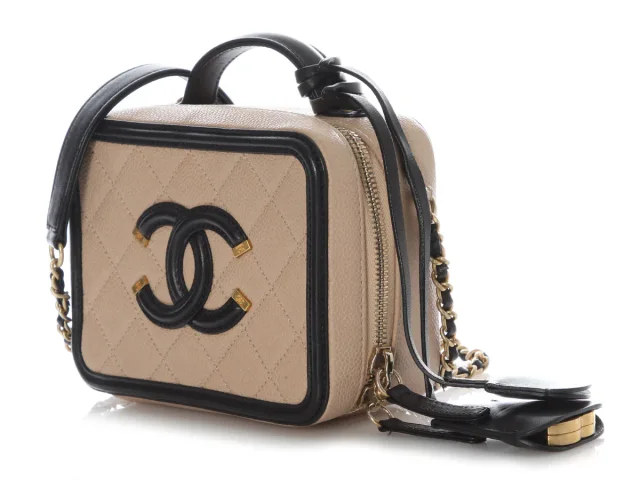 Chanel Small Beige and Black Quilted Caviar Filigree Bag in Black Caviar leather from Ann's Fabulous Finds, photo 3 of 9