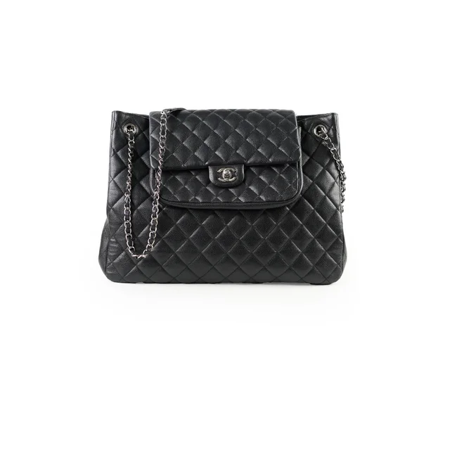 Chanel Paris-Edinburgh Quilted Flap Tote Black Caviar in Black Caviar leather from The Purse Affair
