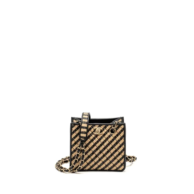 Chanel Urban Jungle Bucket Bag Raffia/Leather Black/Beige LGHW in Black Raffia from EMIER