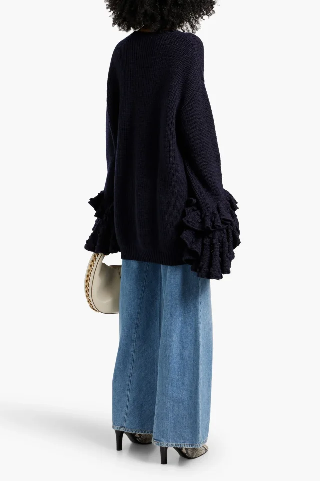 Valentino Garavani Ruffled Virgin Wool Mini Dress in Blue, photo 3 of 4 from THE OUTNET