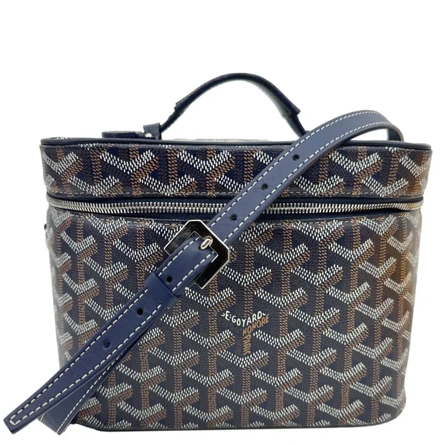 Goyard Muse Vanity Case Monogram Chevron Canvas Shoulder Bag Navy Blue in Navy Canvas from Dallas Designer Handbags