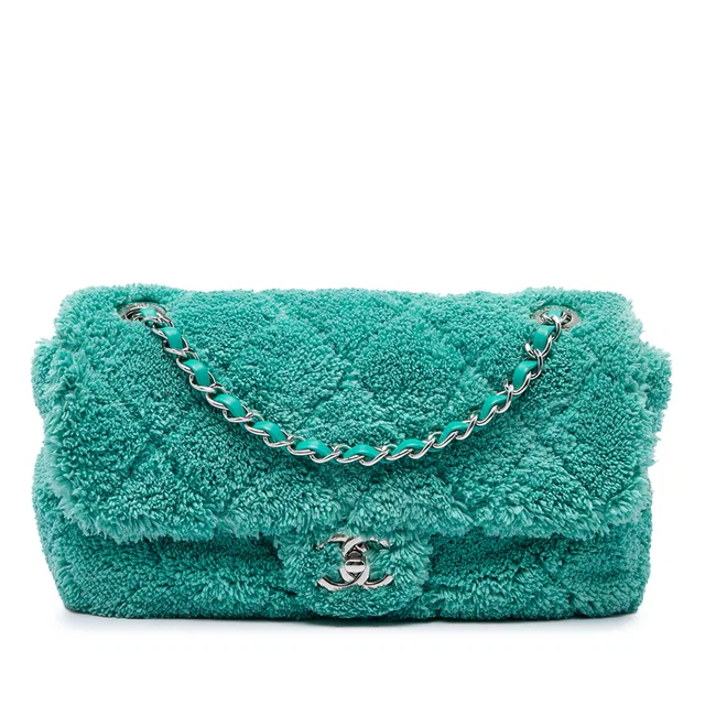 Green Chanel Medium Quilted Terry Cloth Coco Beach Flap Crossbody Bag in Green Woven leather from Designer Revival, photo 1 of 1