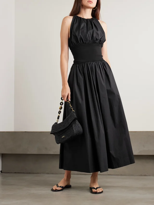 ESSE STUDIOS Gathered organic cotton-poplin and stretch-knit maxi skirt in Brown, photo 2 of 2 from NET-A-PORTER (Canada)