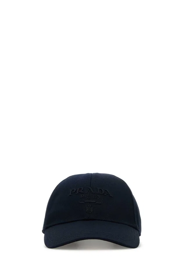 Prada Hat Logo-Embroidered Drill Cotton Baseball Cap — Navy Caps in Navy from HEWI