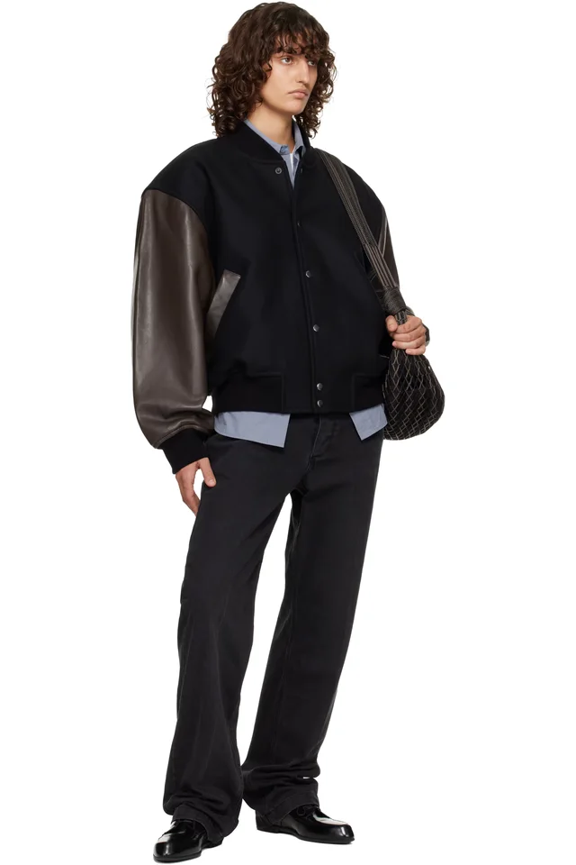 Studio Nicholson Black & Brown Alph Leather Bomber Jacket, photo 4 of 4 from SSENSE