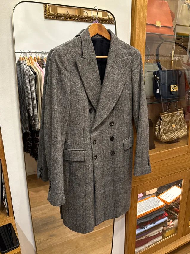 Saint Laurent Hairing bown grey coat in Grey Wool from Luxury Promise