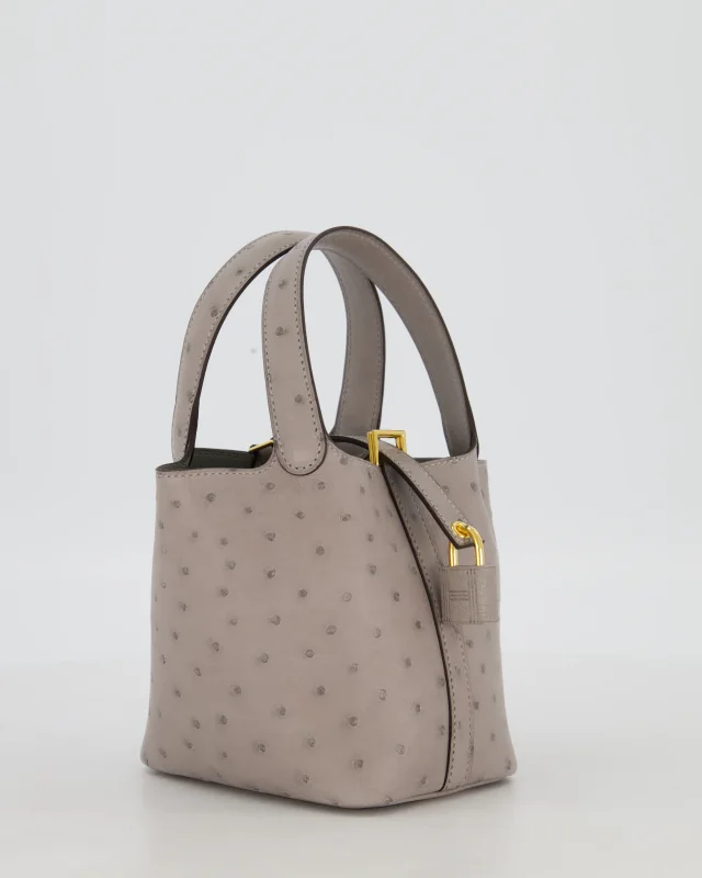 HOT* Hermès Micro Picotin Lock Bag in Grey Ostrich from Sellier, photo 2 of 13