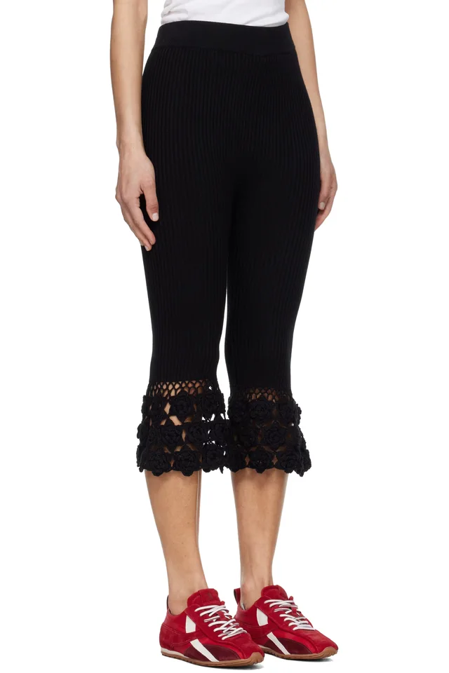 GANNI Black Cotton Crochet Capri Trousers, photo 2 of 4 from SSENSE