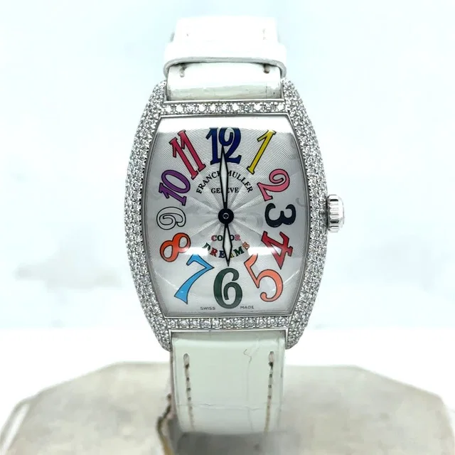 Franck Muller Colors Dream Diamond White Dial Ladies Watch 7502 QZ D in gold|white Leather from Jomashop.com