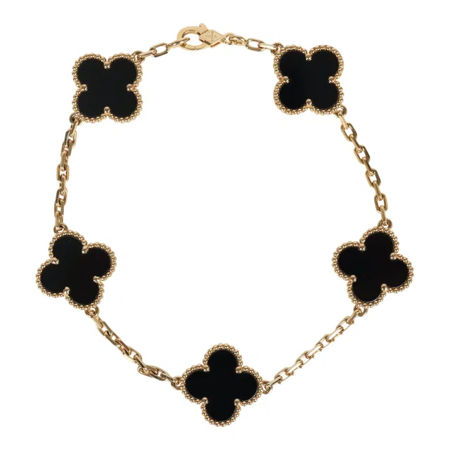 Van Cleef & Arpels Vintage Alhambra 5 Motif Bracelet Onyx 18K Yellow Gold in Yellow from Madison Avenue Couture