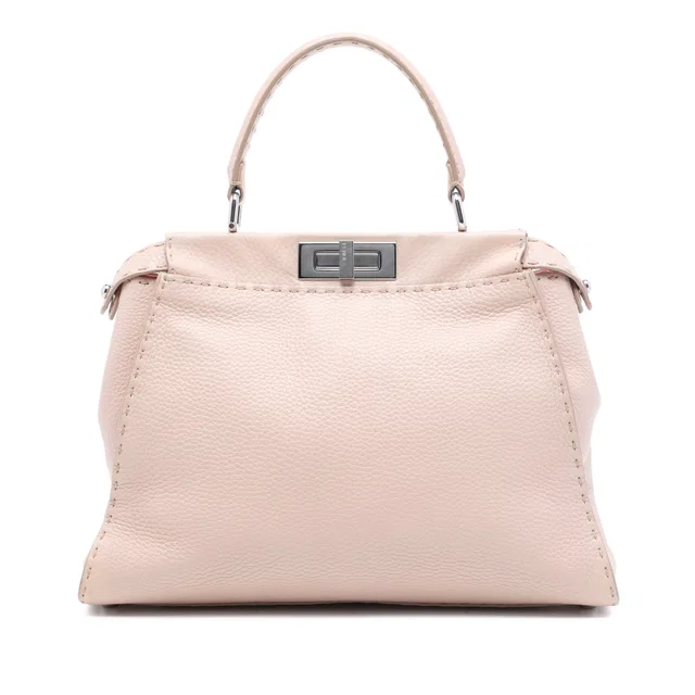 Pink Fendi Medium Leather Selleria Peekaboo Iconic Satchel in Pink Leather from Designer Revival
