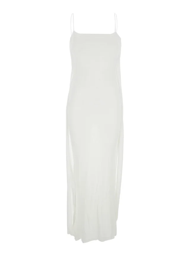 Jacquemus White Dress with Straight Neckline in Tech Fabric Woman in White 100% Viscose, image 1 of 1 from Gaudenzi Boutique
