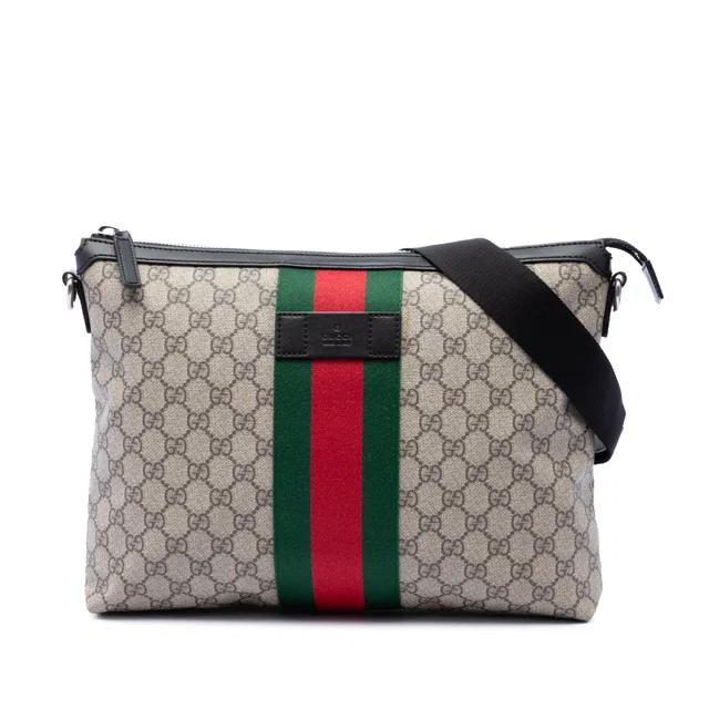 Beige Gucci GG Supreme Web Crossbody in Beige Coated canvas from Designer Revival