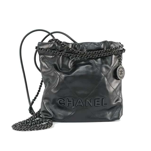 Chanel Ten 22 Mini 2-Way Chain Shoulder Bag Gray Black in Black Calfskin from The Reluxe