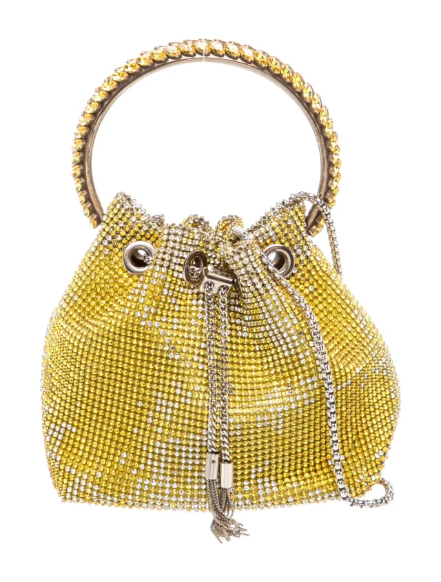 Jimmy Choo Crystal Bon in gold Satin from The RealReal