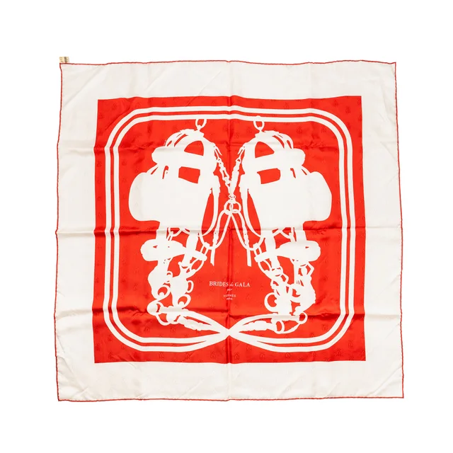 Chanel Hermes 90cm Silk Scarf Brides de Gala Rouge/Blanc in White Silk from EMIER