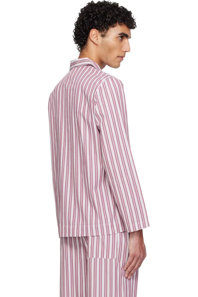 Tekla Pink & White Poplin Long-Sleeved Pyjama Shirt, photo 3 of 4 from SSENSE