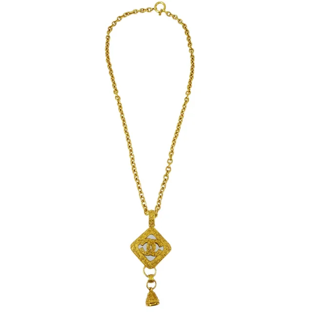 Chanel 1994 Bell Mirror Chain Pendant Necklace Gold 94A in Gold from AMORE Vintage Tokyo