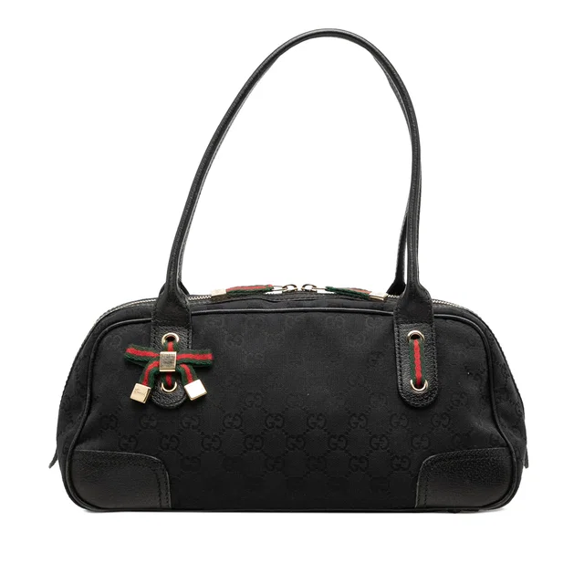 Black Gucci GG Canvas Web Princy Shoulder Bag in Black Canvas from Designer Revival