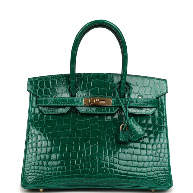 Hermès Birkin 30 Vert Emerald Shiny Niloticus Crocodile Gold Hardware in Green Crocodile from Madison Avenue Couture